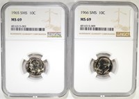 1965 & '66 ROOSEVELT DIME SMS NGC