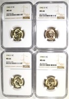 4 JEFFERSON NICKELS NGC MS-66