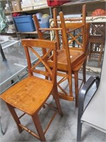 Three Wooden Bar Stool Chairs