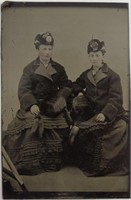 Antique Tintype Photograph of 2 Fashionable Ladies