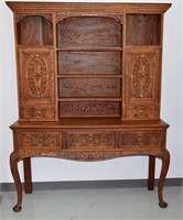 Antique Tudor Hutch Buffet Cabinet with Key