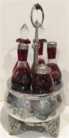 SILVER AND CRANBERRY CONDIMENT SET