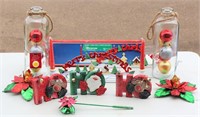 2 Wood Christmas Sign Decors 2 Bottled Ornaments +