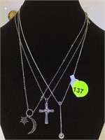 NECK W/ STERLING CHAINS,1-CROSS, 1-MOON.