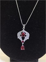 STERLING NECKLACE W/ 4CT RUBY & TOPAZ PENDANT