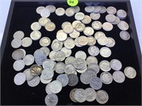 TRAY OF 100 ROOSEVELT  SILVER DIMES