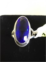 STERLING RING W/8CT SAPPHIRE,SIZE 6.5