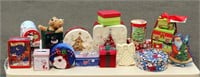 Lot of Decorated Christmas Tins and Boxes