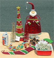 Red & Gold Christmas Decor Metal Santa & Stocking