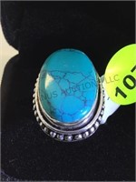 STERLING RING W/12 CT TURQUOISE STONE, SIZE 7