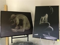 2 NUDE PAINTINGS ON CANVAS FRAMED & UNSIGNED