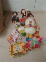 Group of vintage dolls and made in Italy wagon