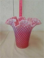 Vintage 8" ruffle print Fenton vase very nice