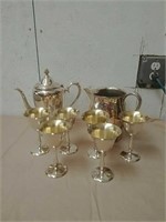 Rogers & Bros pitcher and teapot with 6 goblets