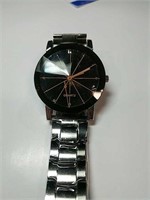 black and silver beveled face watch