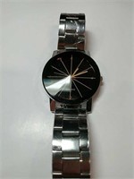 Black and silver beveled face watch