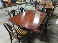 Vintage Wooden Table With 6 Shield Back Chairs
