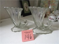 2 Heisey Clear Horn of Plenty Vases