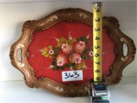 Wooden With Flower Design Tray Great For Serving