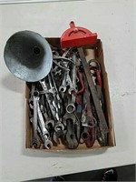 Flat of wrenches , snips and other