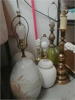 6 lamps with metal, glass, & ceramic bases no
