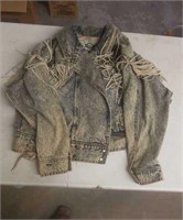 Denim Jacket with Leather Fringe- Size Med