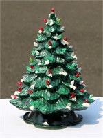 Vintage Ceramic Christmas Tree w Lights & Bulbs