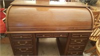Vintage Heavy Wooden Roll Top Desk