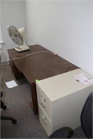 Desk with File Cabinet & Fan
