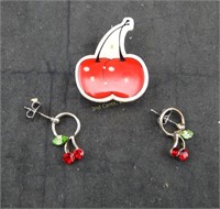 Cherry Pin & Earrings
