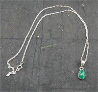 Sterling Silver Necklace Green Stone Pendant