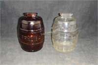 Pair Of Vintage Glass Barrel Banks