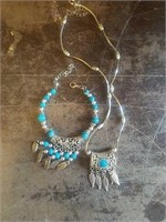 Western Feather with Turquoise Necklace &