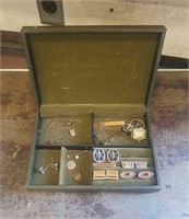 Vintage Jewelry Box with Tie Clips, Cuff Links &