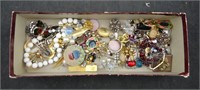 Box Of Costume Jewelry Earrings Pins & More