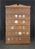 Lot Of Pins & Tokens Coins W/ Display Board