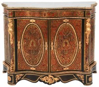 Boulle Inlaid & Bronze Mounted Marble Top Credenza