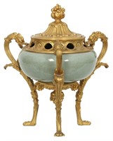 Bronze Mounted Celadon Pottery Potpourri Urn