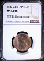 1887 G. BRITAIN ½ PENCE, NGC MS-64 RB