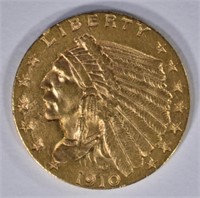 1910 $2 1/2 GOLD INDIAN HEAD  BU