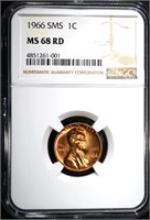 1966 SMS LINCOLN CENT, NGC MS-68 RD