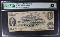 1863 $1 STATE OF ALABAMA