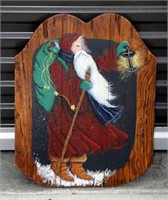 Hand Painted Wood Sign w Old World Santa