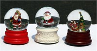 3 Santa Music Box Snow Globes Working