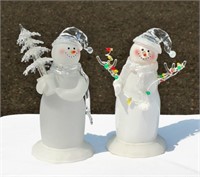 Pair of Clear Snowmen Table Decor Lighted