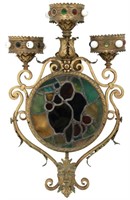Lg. Gothic Jeweled & Stained Glass Wall Sconce