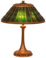 18 in. Tiffany Green Linen Fold Table Lamp