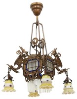 4 Arm Bronze Winged Griffin Chandelier