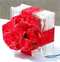Glass Block with Lights & Red Ribbon Tested
