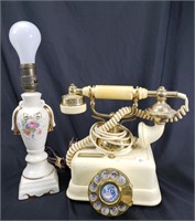 Vintage telephone and lamp